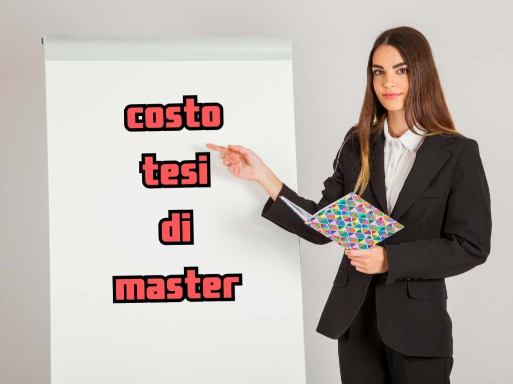 Gruppo di persone che discutono intorno a un tavolo con la scritta Costo della Tesi di Master